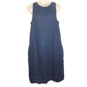 Tommy Bahama Linen Shift Dress Two Palms Blue Sleeveless Tropical Small P Womens